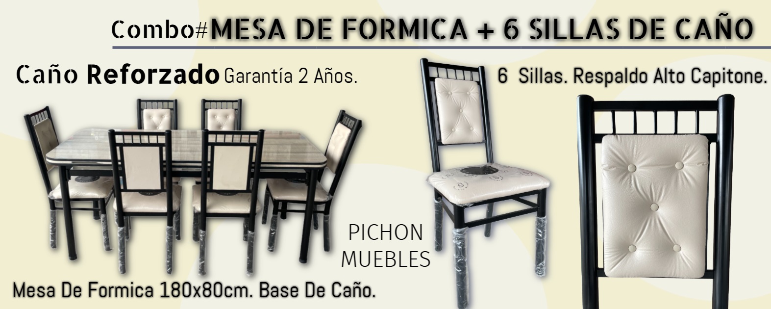 Mesa Formica 180cm + 6 Sillas de Caño banner